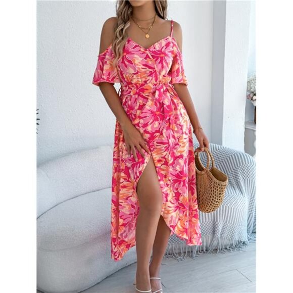 Printed Cold Shoulder Midi Cami Dress - Picture 6 of 15